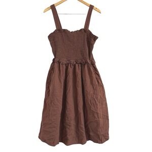 a.n.a A New Approach Brown Sleeveless Cotton Smocked Ruffle Midi Dress‎ XL Boho